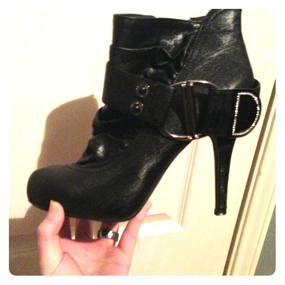 Black heels with rhinestone belt on side