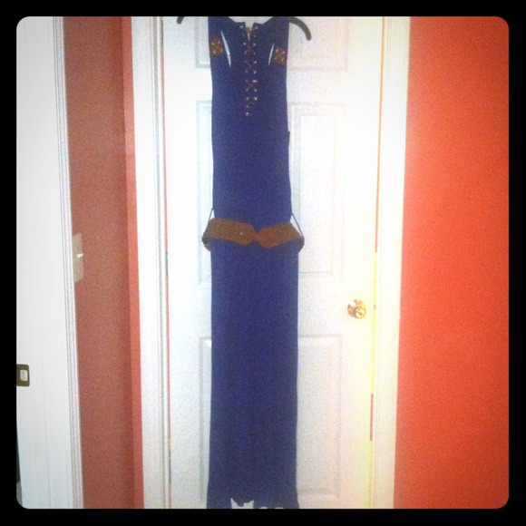 Royal Blue Racerback Maxi Dress w/Camel Tone Belt