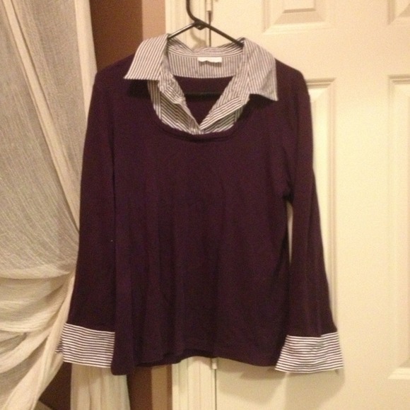 Purple striped shirt with purple cardigan