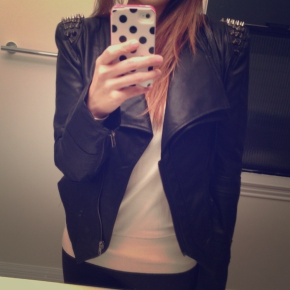 Jackets & Blazers - Black leather and spikes biker jacket!