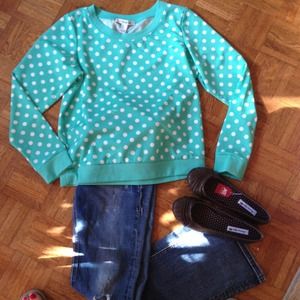 F21 Aqua Polka Dot Sweatshirt