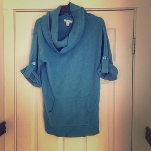 light blue slouch neck sweater