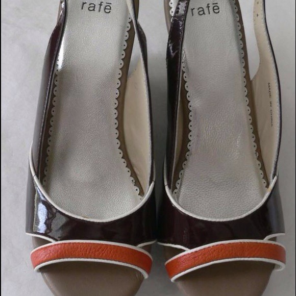 NEW RAFE NY 7 platform wedge shoes heels patent $315 brown  🆕👠Rafe platform wedges brown orange patent 7