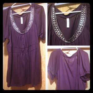 Studded Neck Plum Top