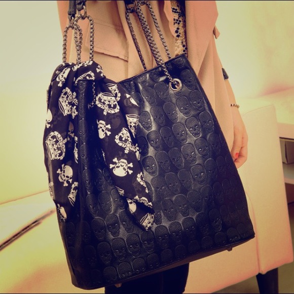 Handbags - Large leather Skull purse&cosmetic bag
