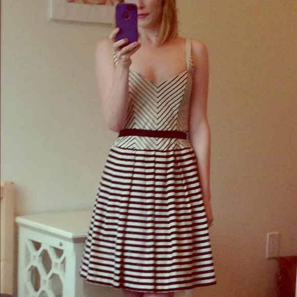 Super flattering cream and carbon striped frock