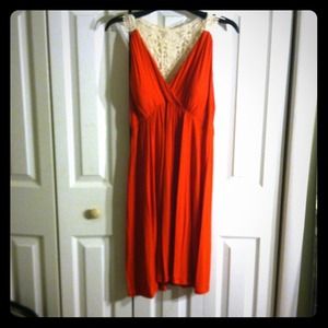 Red-orange lace back dress
