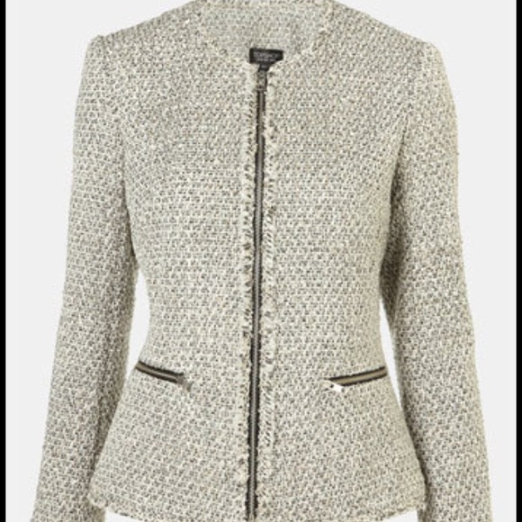 TOPSHOP Boucle Fringe Blazer NWT Size 2 - Metallic