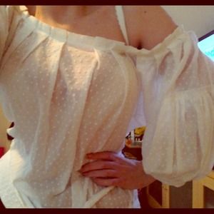 White Off Shoulder Blouse Sheer Ditsy Dots