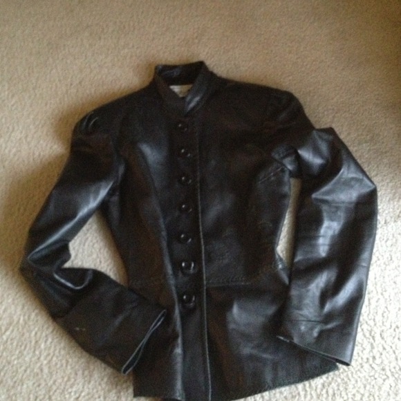 Black leather Jacket with with stitch details - Picture 1 of 3