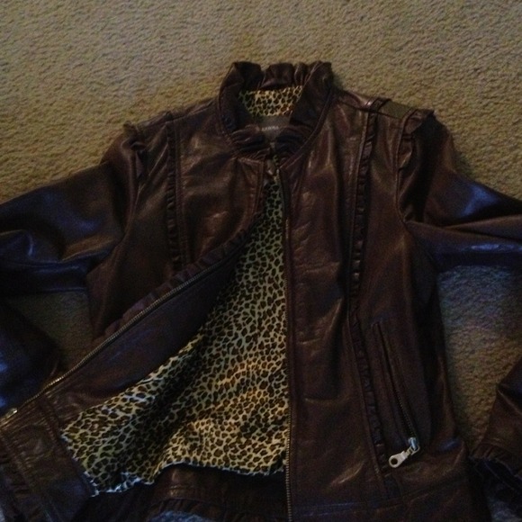 Chocolate brown cropped leather jacket