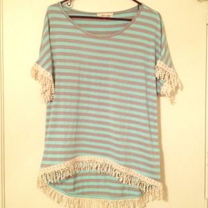 NWOT Anthropologie Striped Top with Fringe