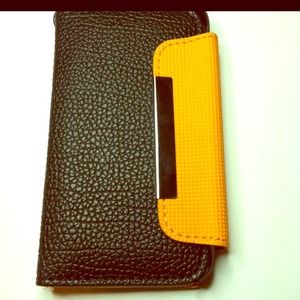 Black and orange iPhone 4 4s case new leather