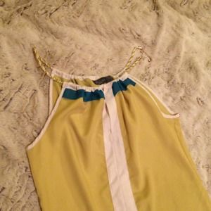 Silky color block top with gold rope staps