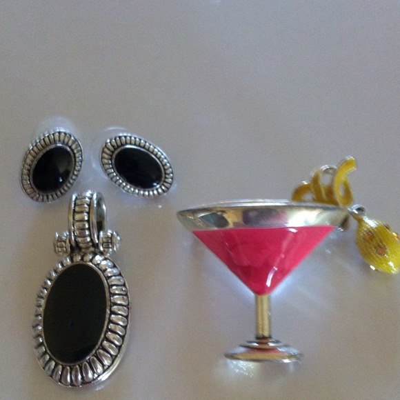 Slider matching earrings and cute cocktail pin