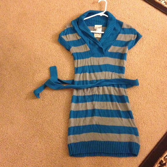 turquoise and grey strip dress