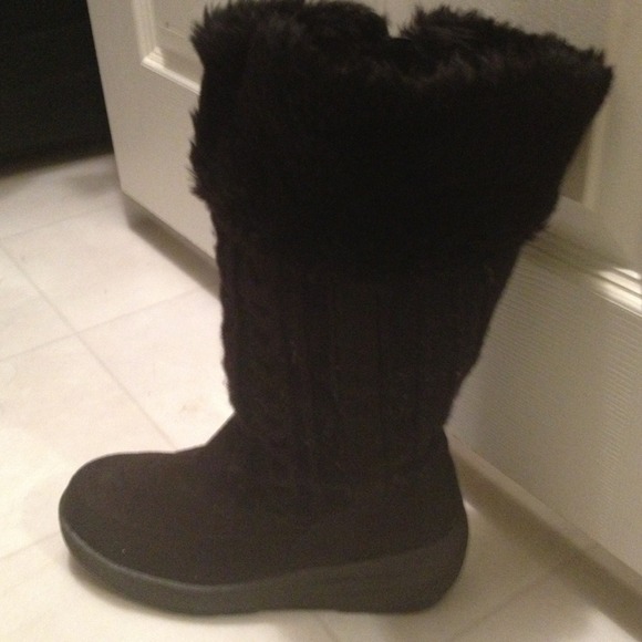 Black calf length boots
