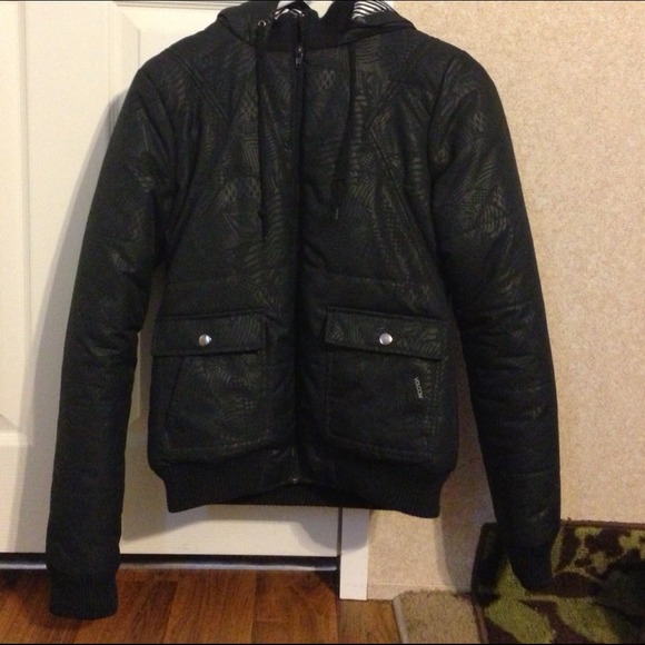 Black Volcom puffer jacket.