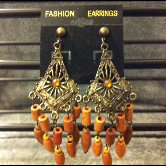 💰Antique Gold & Wood Fashion Design Drop Earrings - Picture 1 of 4