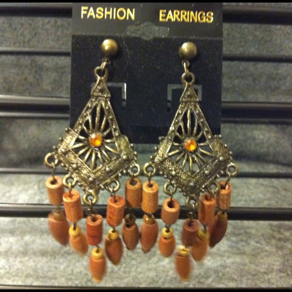 💰Antique Gold & Wood Fashion Design Drop Earrings - Picture 4 of 4