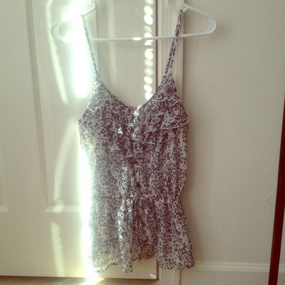 White with small navy floral print tank