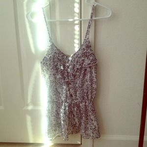 White with small navy floral print tank