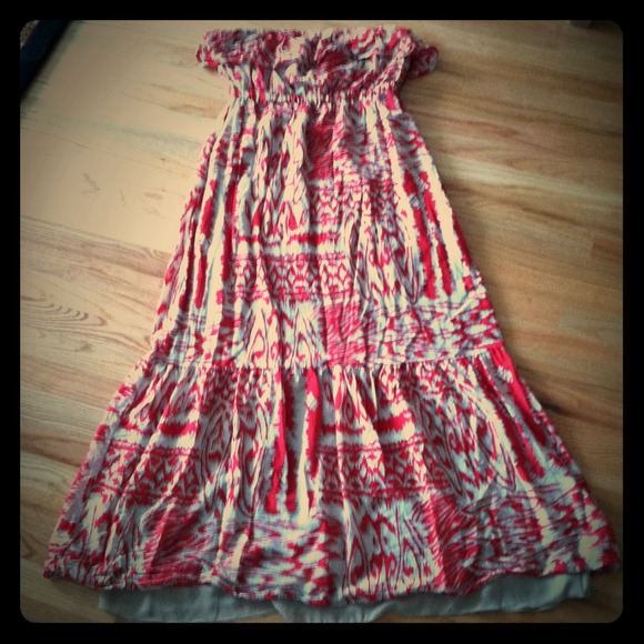 BCBG Azalea Red Combo Printed Strapless Maxi Dress