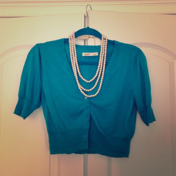 Old Navy Sweaters - Teal Cropped V-neck Cardigan