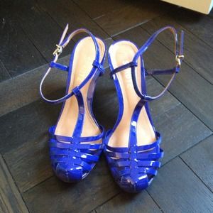 Schutz cobalt patent leather sandals