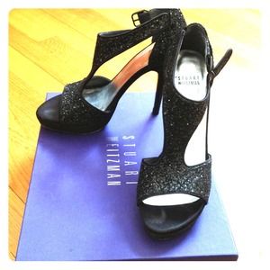 Stuart Weizmann black glitter sandels