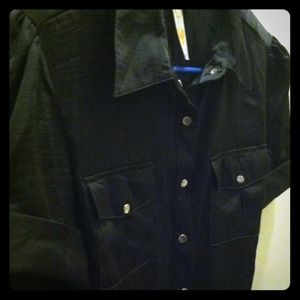 Silk black dress up top. Button downs the front