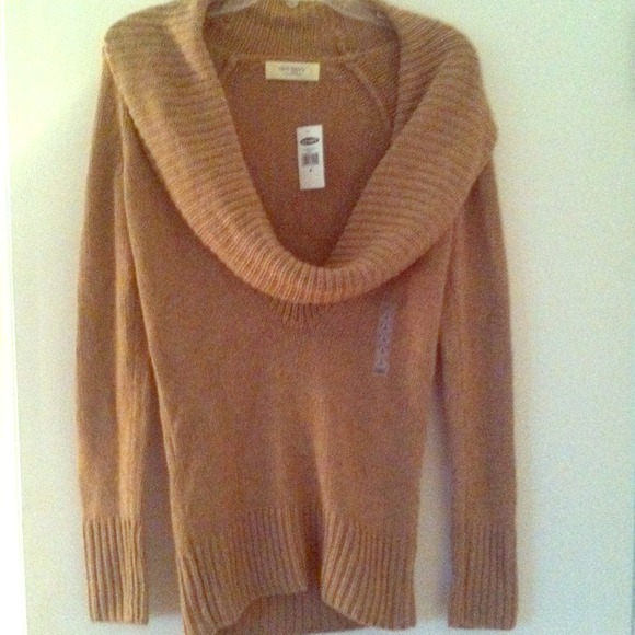 SOLDTan knit sweater with cowl neck