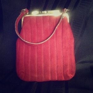 Vintage cranberry velvet & gold trim evening bag