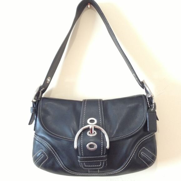 Coach black leather shoulder bag w/ front buckle