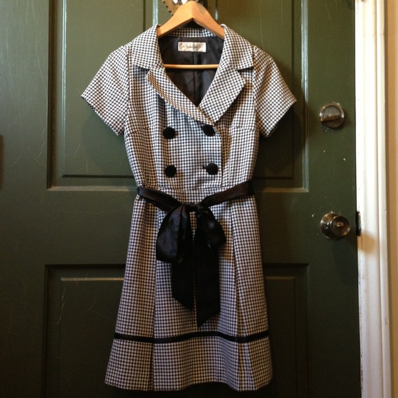 Black & White Dress w Satin Bow Belt from Japan
