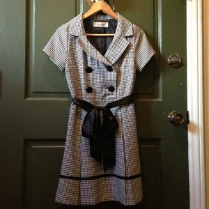 Black & White Dress w Satin Bow Belt from Japan