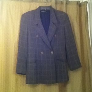 A grey plaid Anne Klein jacket with shoulder pads.