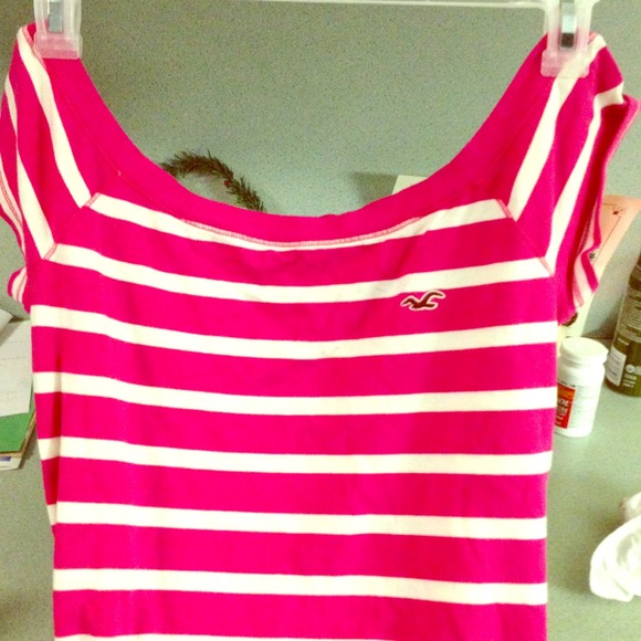 Hollister off the shoulder pink striped shirt NEW