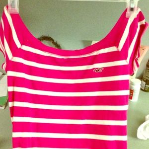 Hollister off the shoulder pink striped shirt NEW