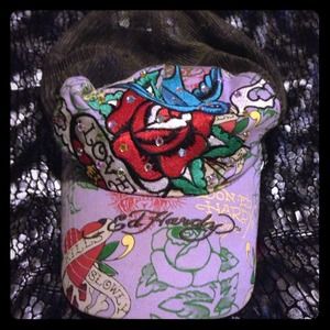 Ed Hardy Purple Rose Rhinestone Trucker Hat