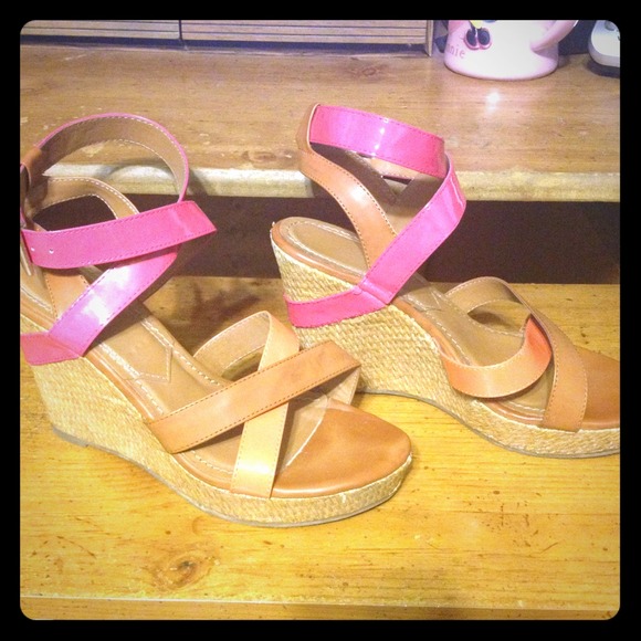 Hot pink and orange wedges! Size 7