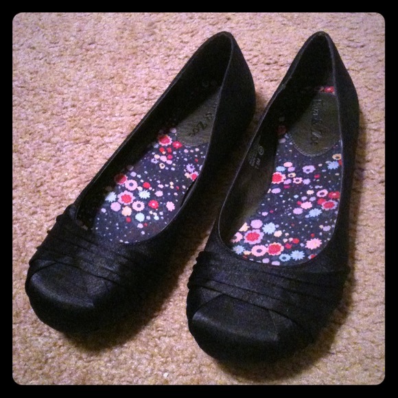 Black Satin Flats