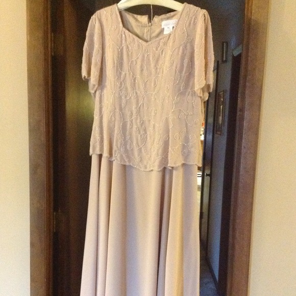 Night Scene beaded top,champaign colored dress