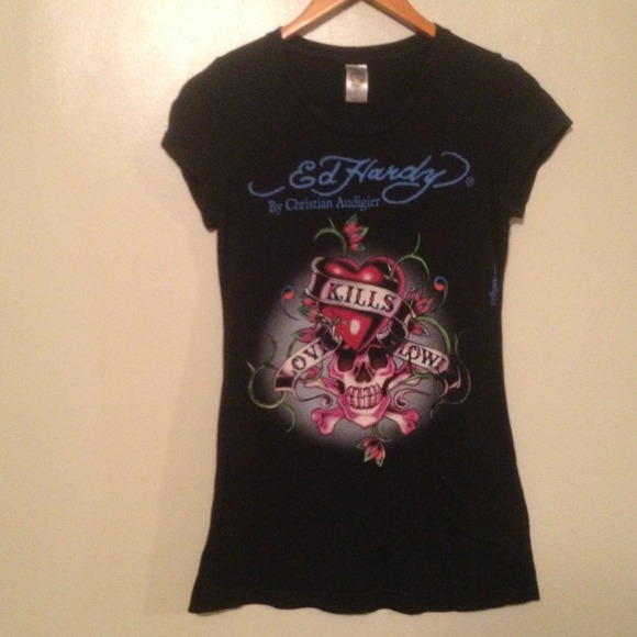 Black Love Kills Slowly design Ed Hardy Tshirt