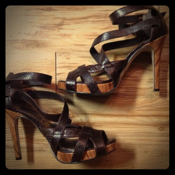 SOLD!! Wore once!!Brown strappy heels