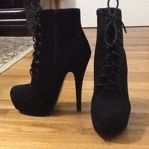 Black military style booties with heels