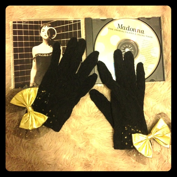 SOLD!! Madonna-inspired lace bow gloves + Madge CD