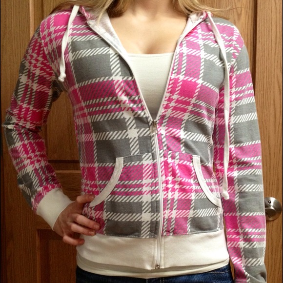 Cute pink gray and white zip up hoodie