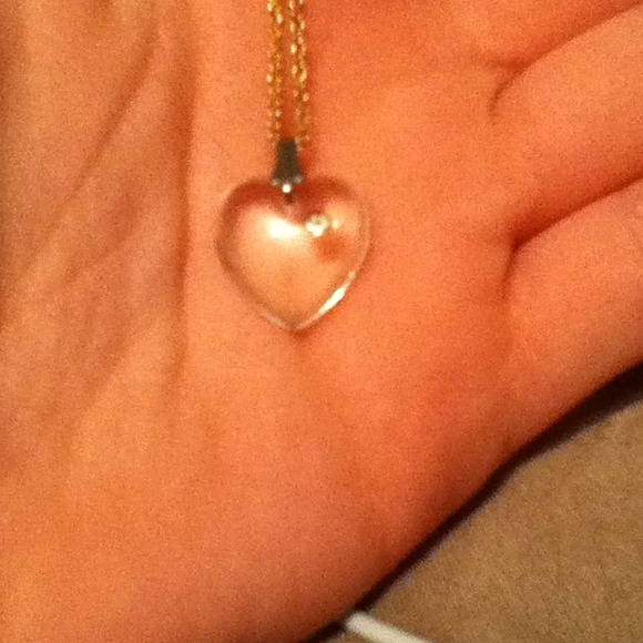 Clear heart necalace with jewel in corner