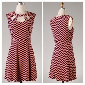 Coral/navy chevron print dress